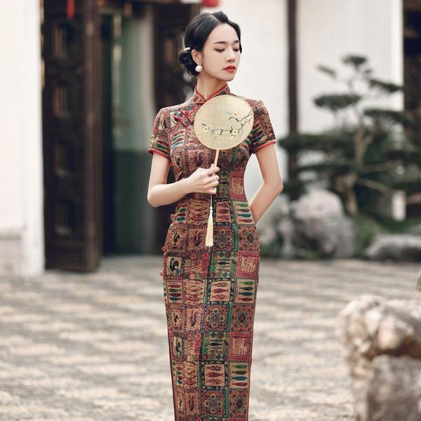 ethnic clothing cheongsam print flower satin chinese traditional women qipao long slim short sleeve dresses plus size 3xl-4xl vestidos, Red
ethnic clothing cheongsam print flower satin chinese traditional women qipao long slim short sleeve dresses plus size 3xl-4xl vestidos, Red