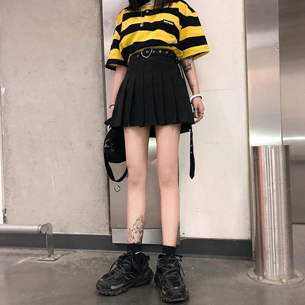 autumn women girls short high waist pleated skirt skater tennis school harajuku black white student with belt performance wear
autumn women girls short high waist pleated skirt skater tennis school harajuku black white student with belt performance wear