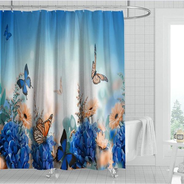 dark blue flowers and small butterfly shower curtain set with 12 hooks bathroom decoration
dark blue flowers and small butterfly shower curtain set with 12 hooks bathroom decoration