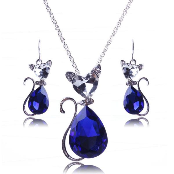 earrings & necklace simple sweater chain crystal cute cat princess e set ornaments, Silver
earrings & necklace simple sweater chain crystal cute cat princess e set ornaments, Silver