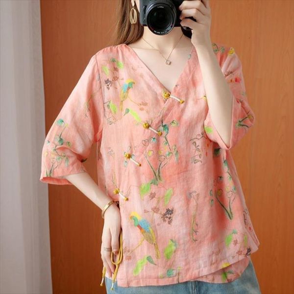oversized cotton linen summer vintage women shirts style v neck floral print female loose casual s1668, White
oversized cotton linen summer vintage women shirts style v neck floral print female loose casual s1668, White