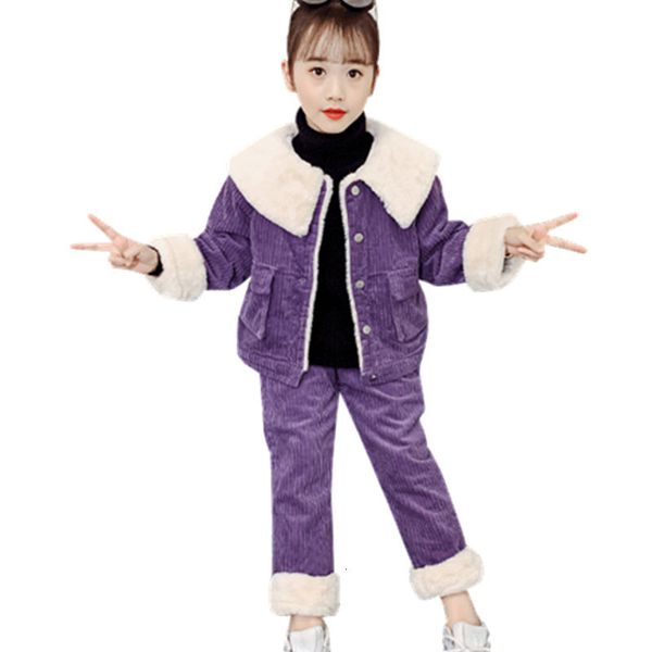 2021 new fashionable princess children's veet sports wear for girls warm winter clothes jacket and 2-piece pants together 7l7c, White