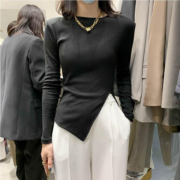 women's t-shirt woman tshirts side slit irregular long sleeve female autumn round neck pullover mujer camisetas, White
women's t-shirt woman tshirts side slit irregular long sleeve female autumn round neck pullover mujer camisetas, White