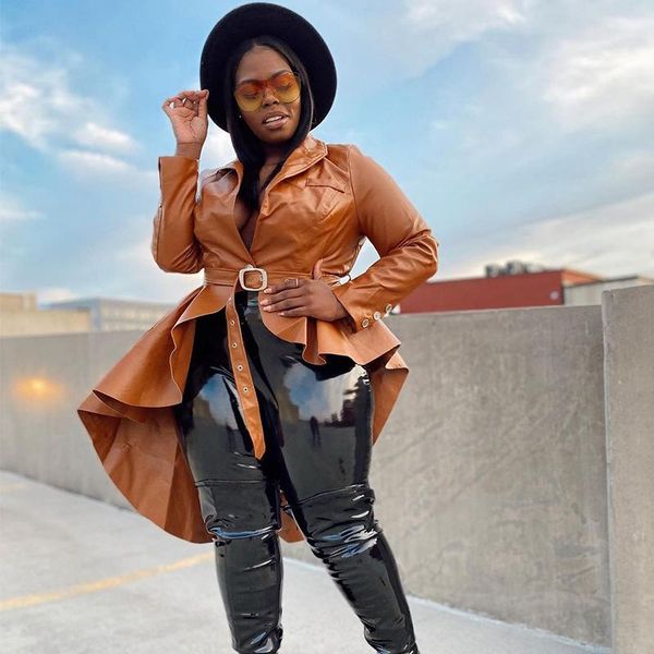 women's leather & faux 2021 pu jacket women long sleeve ruffle trench coat slim irregular streetwear coats and jackets, Black
women's leather & faux 2021 pu jacket women long sleeve ruffle trench coat slim irregular streetwear coats and jackets, Black