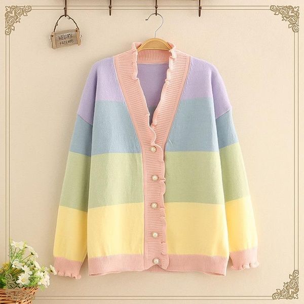 women's knits & tees japan style chic fashion rainbow cardigans women 2021 single breasted edge sweet sweater long sleeve fall knitte, White
women's knits & tees japan style chic fashion rainbow cardigans women 2021 single breasted edge sweet sweater long sleeve fall knitte, White