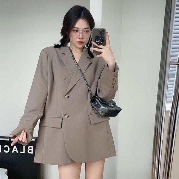 women's suits & blazers loose casual pink blazer for women notched long sleeve single breasted solid jackets female korean fashion clot, White;black
