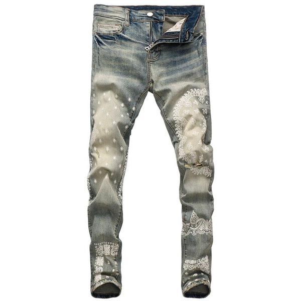 men's jeans american street fashion men retro blue elastic slim fit ripped printed designer hip hop denim punk pencil pants
men's jeans american street fashion men retro blue elastic slim fit ripped printed designer hip hop denim punk pencil pants