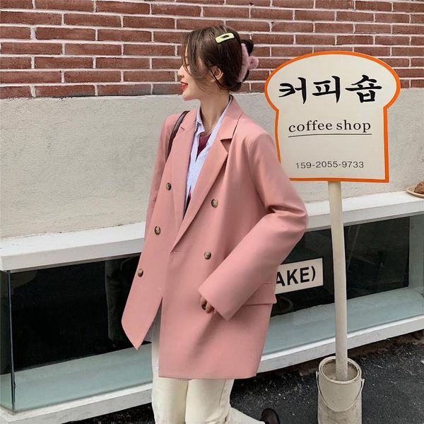 2021 spring new pink suit jacket female korean version loose design double-breasted casual women's clothing, White;black
2021 spring new pink suit jacket female korean version loose design double-breasted casual women's clothing, White;black