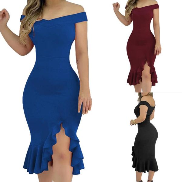 women\u2021s casual short-sleeved ruffles dress summer 2021,fashion solid color boat neck high-waist skinny mid-length dress, Black;gray
women\u2021s casual short-sleeved ruffles dress summer 2021,fashion solid color boat neck high-waist skinny mid-length dress, Black;gray