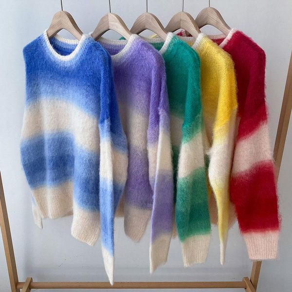 women's sweaters gentle colors women sweater 2021 spring gradient rainbow color mohair pullover, White;black
women's sweaters gentle colors women sweater 2021 spring gradient rainbow color mohair pullover, White;black