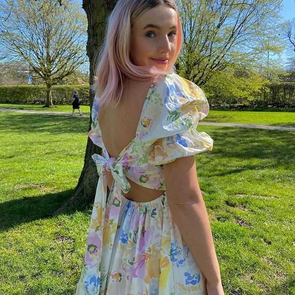 women's swimwear sweet cute floral print puff sleeve long maxi dresses for women back hollow out lace-up y2k dress vintage beach party, White;black 
women's swimwear sweet cute floral print puff sleeve long maxi dresses for women back hollow out lace-up y2k dress vintage beach party, White;black