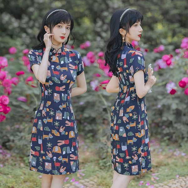 ethnic clothing cheongsam dress retro literary short-sleeved knee-length casual women, Red
ethnic clothing cheongsam dress retro literary short-sleeved knee-length casual women, Red
