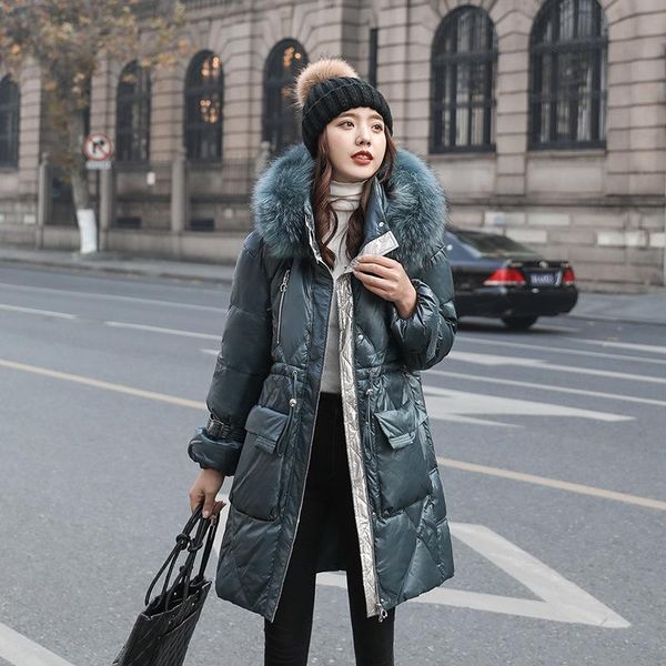 winter down jacket women's real fur collar medium length 90 white duck down large pocket diamond wash bright coat, Black
winter down jacket women's real fur collar medium length 90 white duck down large pocket diamond wash bright coat, Black