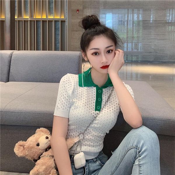 women's t-shirt ice silk knitted hollow 2021 summer small slim simple short sleeve, White
women's t-shirt ice silk knitted hollow 2021 summer small slim simple short sleeve, White