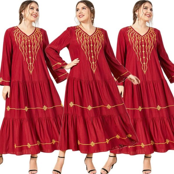 ethnic clothing dubai muslim women embroidery long dress arabic abaya v-neck middle east ramadan islamic loose turkey maxi robe gown, Red
ethnic clothing dubai muslim women embroidery long dress arabic abaya v-neck middle east ramadan islamic loose turkey maxi robe gown, Red