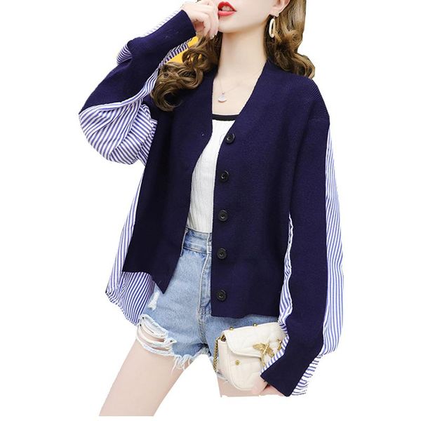 women's knits & tees spring and autumn v-neck color matching stripes loose thin knit sweater all-match shirt fake two, White
women's knits & tees spring and autumn v-neck color matching stripes loose thin knit sweater all-match shirt fake two, White