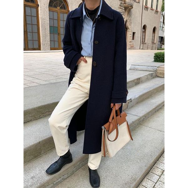 women's wool & blends 80% double-sided overcoat for winter 2021 drop over knee thin flannel 82651, Black 
women's wool & blends 80% double-sided overcoat for winter 2021 drop over knee thin flannel 82651, Black