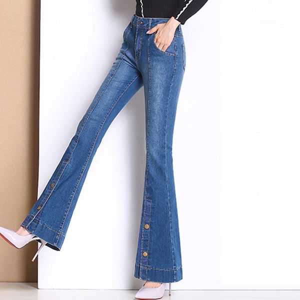 women's jeans spring fall 2021 woman slim high waisted buttons stretch pants , female womenslim flare black denim trousers, Blue
women's jeans spring fall 2021 woman slim high waisted buttons stretch pants , female womenslim flare black denim trousers, Blue