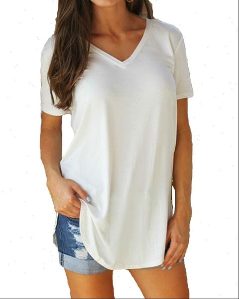 summer shirt large sizes women shirt solid v neck short sleeve rounded hem long casual female tunic, White
summer shirt large sizes women shirt solid v neck short sleeve rounded hem long casual female tunic, White