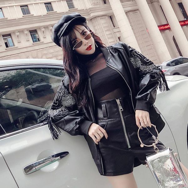 women's leather & faux tassel rivet oversized jacket women moto coat black biker jaquetas couro casaco chaqueta y441
women's leather & faux tassel rivet oversized jacket women moto coat black biker jaquetas couro casaco chaqueta y441