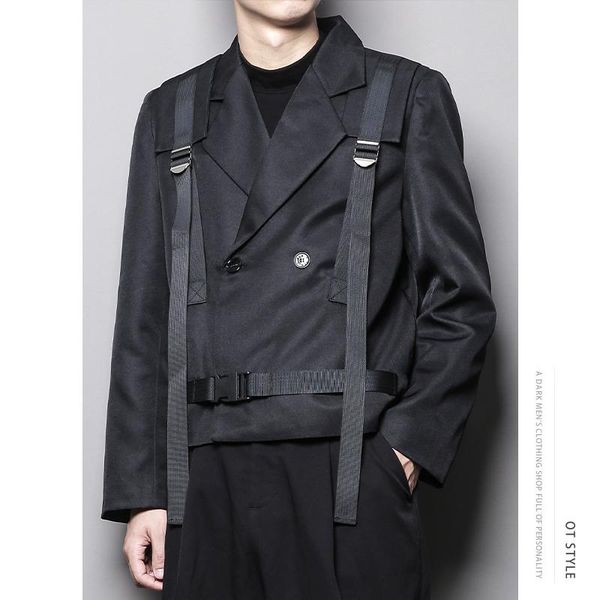 men's suits & blazers jacket suit men autumn and winter black personality trend woven strap design sense casual short hairdresser singe, White;black 
men's suits & blazers jacket suit men autumn and winter black personality trend woven strap design sense casual short hairdresser singe, White;black