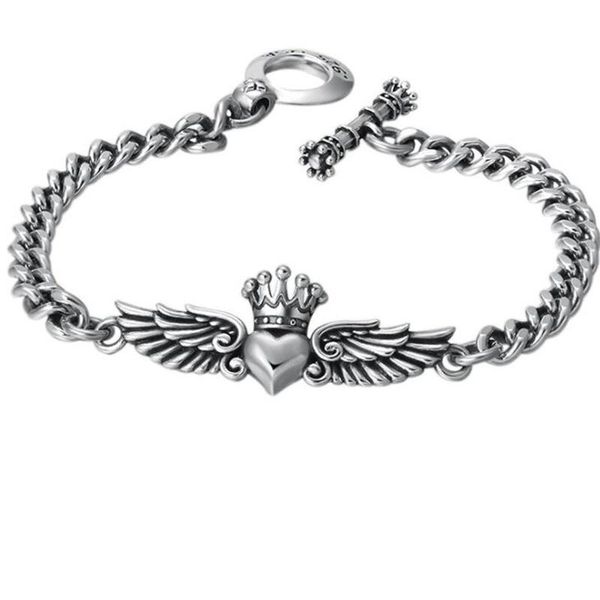 link, chain exquisite fashion retro angel wing heart bracelet men's and women's crown couple gift, Black
link, chain exquisite fashion retro angel wing heart bracelet men's and women's crown couple gift, Black
