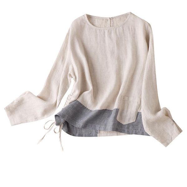 autumn new linen long-sleeved blouse women's drawstring design stitching plaid casual pockets regular camisetas de mujer 2021, White
autumn new linen long-sleeved blouse women's drawstring design stitching plaid casual pockets regular camisetas de mujer 2021, White