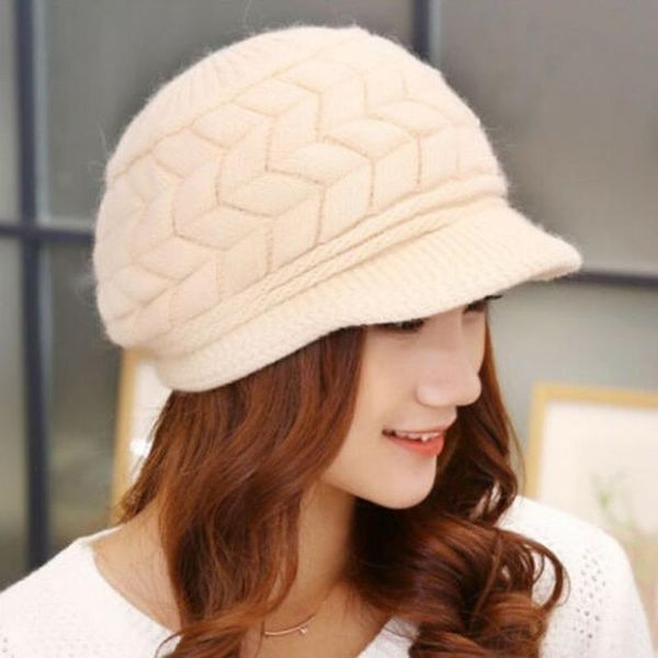 beanies womens beret peaked beanie hat visor cable knitted winter warm slouchy cap