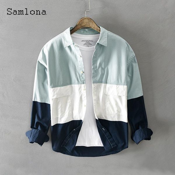 men's casual shirts samlona plus size 3xl men shirt blouse fashion 2021 patchwork color single breasted mens clothing, White;black
men's casual shirts samlona plus size 3xl men shirt blouse fashion 2021 patchwork color single breasted mens clothing, White;black