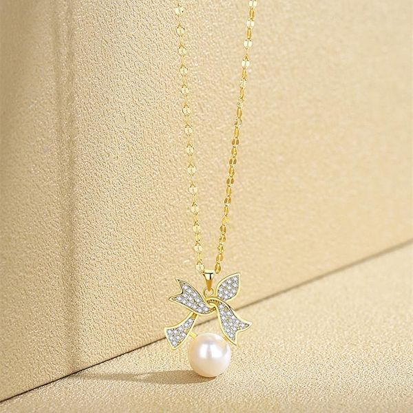 pendant necklaces necklace for women bow pearl titanium steel female copper micro inlaid zircon online celebrity simple fashion, Silver
pendant necklaces necklace for women bow pearl titanium steel female copper micro inlaid zircon online celebrity simple fashion, Silver