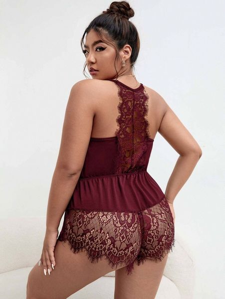 plus contrast eyelash lace plunging neck sleep romper m7e2#, Black;white
plus contrast eyelash lace plunging neck sleep romper m7e2#, Black;white