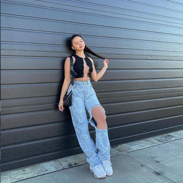 women's pants & capris 2021 high waist jeans spicy girls hole chain printed western style hip hop loose trousers light blue straight-le, Black;white
women's pants & capris 2021 high waist jeans spicy girls hole chain printed western style hip hop loose trousers light blue straight-le, Black;white