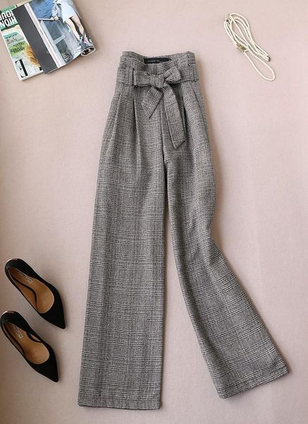 women's pants & capris fashion casual plaid pant female spring fall high end waist woolen belt straight wide leg women mujer, Black;white
women's pants & capris fashion casual plaid pant female spring fall high end waist woolen belt straight wide leg women mujer, Black;white