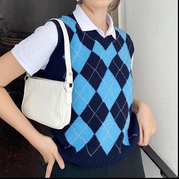 vintage argyle pattern knitted sweater vest women 2021 england style plaid clothes v neck 90s knitwear autumn winter outfits, White;black
vintage argyle pattern knitted sweater vest women 2021 england style plaid clothes v neck 90s knitwear autumn winter outfits, White;black