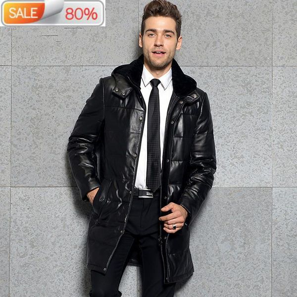 men's leather & faux winter genuine down jacket hooded real sheepskin long coat windbreaker men jackets 3377 b22995, Black
men's leather & faux winter genuine down jacket hooded real sheepskin long coat windbreaker men jackets 3377 b22995, Black