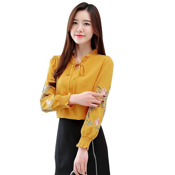 2021 autumn flower embroidered shirt with low v female blouse long korean shirs loose chiffon shirt plus size uqbu, Black
2021 autumn flower embroidered shirt with low v female blouse long korean shirs loose chiffon shirt plus size uqbu, Black