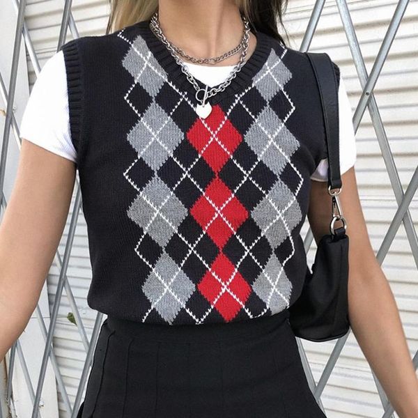 women's sweaters argyle knitted womens sweater plaid vest y2k england preppy style clothes o neck 90s aesthetic knitwear autumn streetw, White;black
women's sweaters argyle knitted womens sweater plaid vest y2k england preppy style clothes o neck 90s aesthetic knitwear autumn streetw, White;black