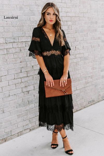 party dresses long dress women maxi vestidos white v neck half sleeve boho vacation club night loose prom summer lace, White;black
party dresses long dress women maxi vestidos white v neck half sleeve boho vacation club night loose prom summer lace, White;black
