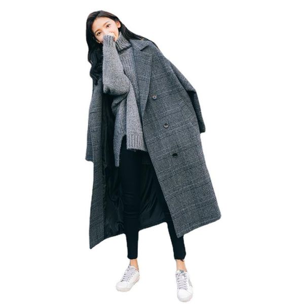 women's wool & blends coat women plus size plaid feminino elegant long double breasted womens winter clothing for ladies korean fashion, Black
women's wool & blends coat women plus size plaid feminino elegant long double breasted womens winter clothing for ladies korean fashion, Black