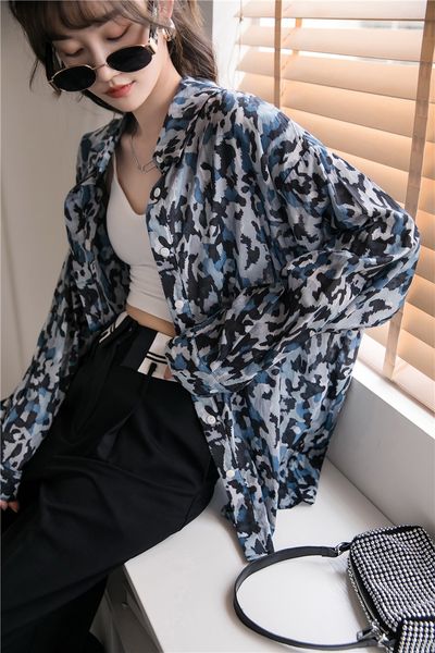 2021 new camouflage oversized women blue long sleeve blouse loose button up collar shirt fall korean fashion clothing ar40, White
2021 new camouflage oversized women blue long sleeve blouse loose button up collar shirt fall korean fashion clothing ar40, White