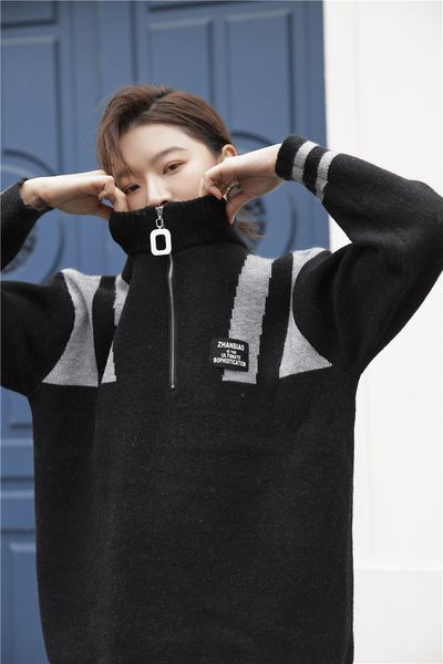 2021 new winter zipper turtleneck women patchwork black long sleeve pullover knitted sweater knitwear jumpers 60sx, White;black
2021 new winter zipper turtleneck women patchwork black long sleeve pullover knitted sweater knitwear jumpers 60sx, White;black