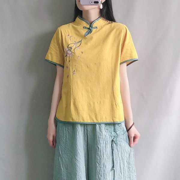 women's blouses & shirts women summer 21 chinese style floral embroidery single button female slim tea tees fashion, White
women's blouses & shirts women summer 21 chinese style floral embroidery single button female slim tea tees fashion, White