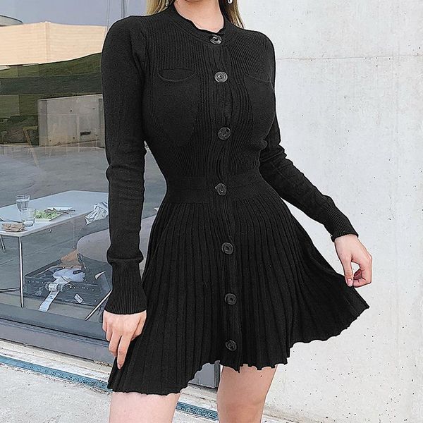 casual dresses solid knitted pleated black mini women 2021 autumn winter long sleeve button female short evening woman y2k dress, Black;gray
casual dresses solid knitted pleated black mini women 2021 autumn winter long sleeve button female short evening woman y2k dress, Black;gray