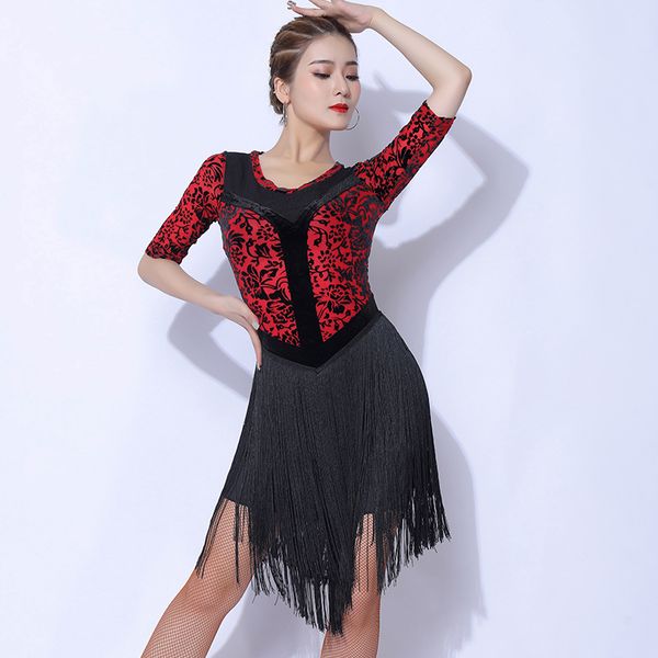 ladies velvet flower latin dance dress performance fringe dress black tassel dance skirt women practice salsa dancewear vdb2376, Black;red
ladies velvet flower latin dance dress performance fringe dress black tassel dance skirt women practice salsa dancewear vdb2376, Black;red