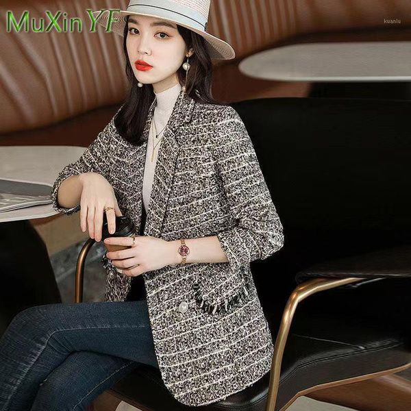 women's suits & blazers jacket autumn and winter 2021 tweed suit plaid coat french vintage elegant female clothing casual top, White;black 
women's suits & blazers jacket autumn and winter 2021 tweed suit plaid coat french vintage elegant female clothing casual top, White;black