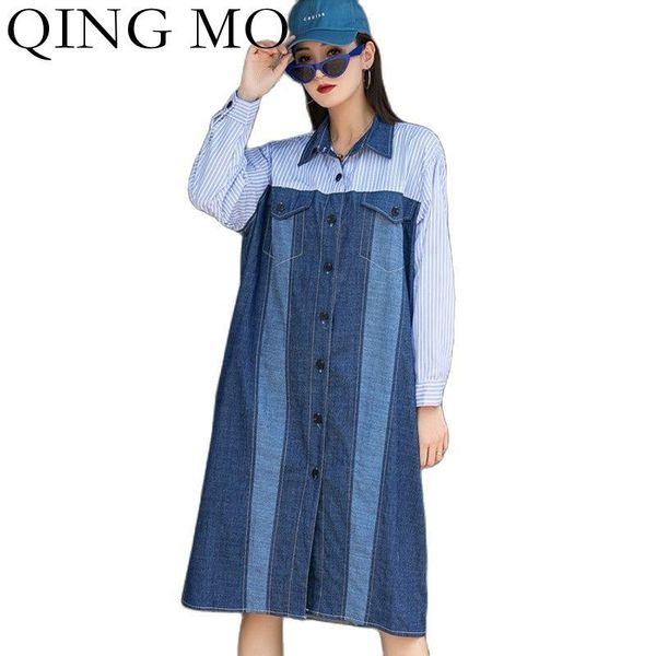 casual dresses qing mo autumn fashion long sleeved dress women slimming denim stitching 2021 trend striped shirt blue zwl533, Black;gray
casual dresses qing mo autumn fashion long sleeved dress women slimming denim stitching 2021 trend striped shirt blue zwl533, Black;gray
