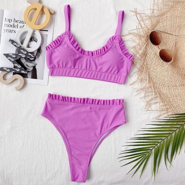 women's swimwear 2021 summer fashion simple solid color ruffled swimsuit split ladies bikini beach clothing, White;black
women's swimwear 2021 summer fashion simple solid color ruffled swimsuit split ladies bikini beach clothing, White;black