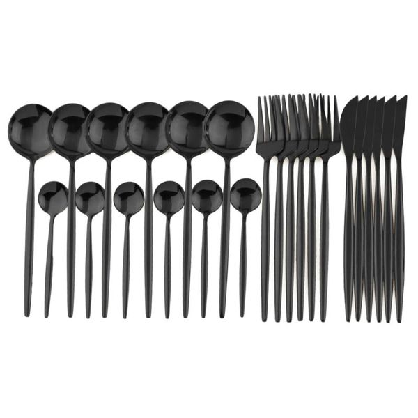 black 24pcs dinnerware set knife fork spoon flatware set colorful 18/10 stainless steel kitchen tableware home accessories
black 24pcs dinnerware set knife fork spoon flatware set colorful 18/10 stainless steel kitchen tableware home accessories