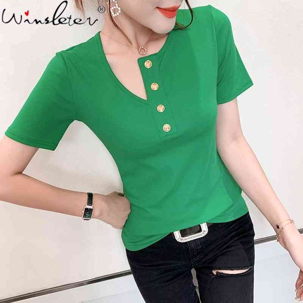 women's t-shirt summer korean style solid cotton irregularity button fashion women short sleeve bottoming shirt tees t14, White
women's t-shirt summer korean style solid cotton irregularity button fashion women short sleeve bottoming shirt tees t14, White