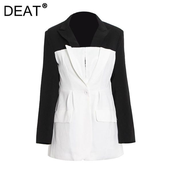 women's suits & blazers deat woman blazer black hit color patchwork notched slim waist long sleeve casual style loose jacket 2021 summe, White;black
women's suits & blazers deat woman blazer black hit color patchwork notched slim waist long sleeve casual style loose jacket 2021 summe, White;black